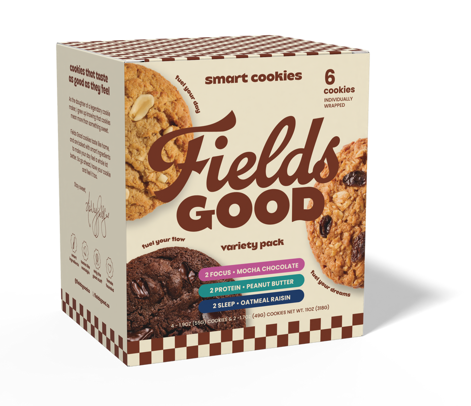 The Good Sampler box with chocolate, peanut butter and oatmeal raisin cookies on the front